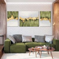 [COD] Foreign trade hot selling abstract gold green texture hanging painting living room bedroom hotel decoration inkjet core