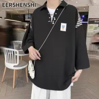 EERSHENSHI เสื้อโปโลแขนสั้นสำหรับผู้ชาย,เสื้อแบบหลวมแขนเจ็ดส่วนดีไซน์ทันสมัยสำหรับนักเรียนดีไซน์โดดเด่น