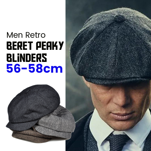 Men Retro Beret Peaky Blinders Wool Blend Vintage Herringbone