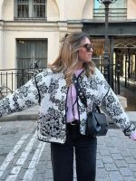 ∋✑┅ Fashion Printed Reversible Cotton Jacket 2023 Sleeve Jackets Female Up Pockets Coat