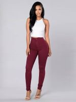 【CC】♘▬▫  Womens Fashion Plain Color Jeans Trousers Waist Leggings Stretch Push Up Feet Pants Bottoms