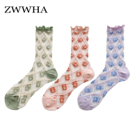 3 Pairs Womens Socks 2022 New Fashion Summer Transparent Thin Funny Socks For Women Flower Long Cute Socks Female Korean Style