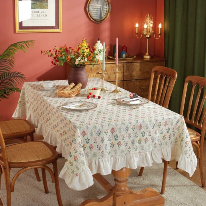 ดอกไม้สีสันสดใสโต๊ะทานอาหารผ้าขอบสำหรับโต๊ะทานอาหารในสไตล์โรแมนติกสดใส-เหมาะสำหรับชุดโตีะรับประทานอาหารโต๊ะและตกแต่งงานแต่งงาน4-6-8คน