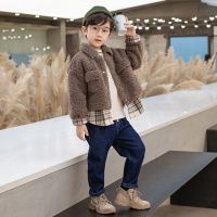 4-14-Year-Old Boys Western Style Winter Coat 2023 New Winter Boys Casual Plaid Stitching Thickened Woolen Coat Kids Coats