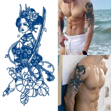 Grey Ink Japanese Warrior Tattoo Design