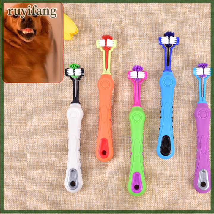 ruyifang-แปรงสีฟันสุนัขสามด้านสัตว์เลี้ยงทำความสะอาดปากสะอาดเครื่องมือดูแลดูแลฟัน
