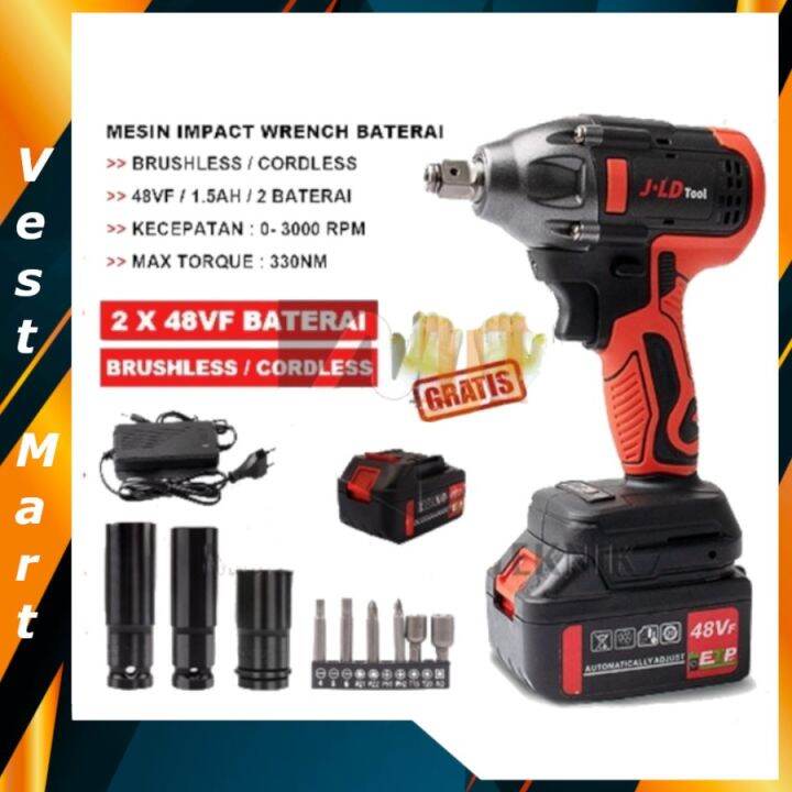 JLD impact jld tool 48v original 2 Baterai Bor Impact Wrench Cordless