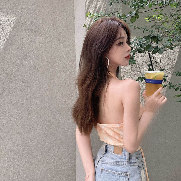 ฤดูร้อนสวมใส่บริสุทธิ์ปรารถนาสาวฮอตสไตล์ฝรั่งเศสดอกไม้ผ้าพันแผลขนาดเล็กยกทรงหญิงด้านบนท่อแขนกุดเชือกแขวนคอความงามกลับtop