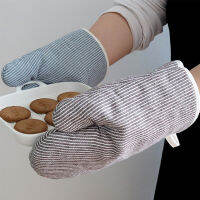 Anti-scalding Oven Glove Mat for BBQ Strips Print Non-slip Mitts Potholder Cotton Kitchen Cooking Baking Accessories