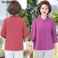 Middle-aged 40-50-year-old middle-aged and elderly womens clothes summer clothes three-quarter-sleeve chiffon shirt large-size loose T-shirt top