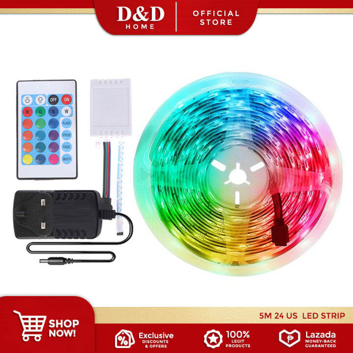 D&D Home | LED Strip Lighting 5M US 24 Remote Control RGB Light Strip ...