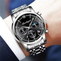 New Casual Sport Chronograph Mens Watches Stainless Steel Band Wristwatch Big Dial Quartz Clock with Luminous Pointers