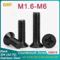 10 100pcs M1.6 M2 M2.5 M3 M4 M5 M6 Mini Small Black 304 Stainless Steel Phillips Flat Countersunk Head Screw Bolt for Laptop PC