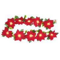 Artificial Poinsettia Garland with Lights Hangings Garland with Led Lights Holly Leaves Artificial Poinsettia Red Berried unusual