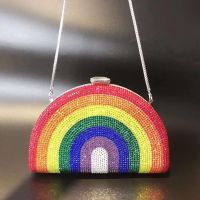 【YD】 rainbow Rhinestone clutch Purse Women’s Chain Minaudiere Fashion Evening Shoulder bag Handbag Banquet Clutches