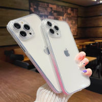 เคสใสแข็งแบบใสไล่ระดับสีเคสโทรศัพท์โปร่งใสแวววาวสำหรับ iPhone 14 13 12 Pro Max เลนส์แวววาว