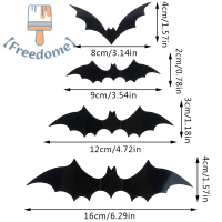 【Freedome】 Qearl 12 ชิ้น เซ็ตตกแต่งฮาโลวีน 3Dสีดำพีวีซีค้างคาวDIYตกแต่งผนังสติ๊กเกอร์