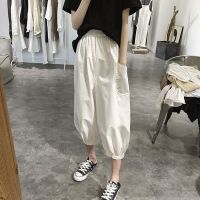 [COD] Cotton bloomers womens spring and summer new loose large size slim wide-leg pocket casual cropped high waist carrot