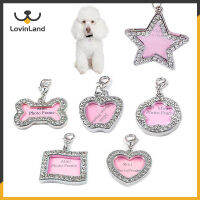 Lovinland Pet ป้ายสัตว์เลี้ยง,ป้าย ID สำหรับสัตว์เลี้ยงลูกสุนัขรูปทรงกระดูกแมวบัตรระบุตัวตนด้วยพลอยเทียมจี้หัวใจไข่มุกแท็กข้อมูลสุนัข