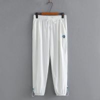 【มีไซส์ใหญ่】Plus Size XL-4XL Womens Elastic Waist White Black Pants Casual Sportswear Ankle Trousers