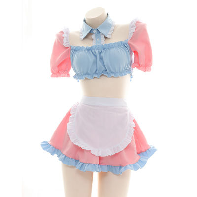 Plus Size Pink Anime Clothes Cosplay Costumes for Women Girls Halloween Lingerie Sweet Cute Tube Tops with Apron Maid Mini Skirt