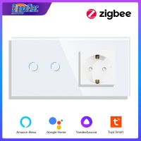 ▤ Bingoelec Zigbee Switch Crystal Glass Panel Socket with Switch Tuya Smart Alexa 4 Color Smart Home Improvement