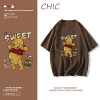 CHIC ผ้าฝ้ายแท้ หมีพูห์น่ารักพิมพ์เสื้อยืดแขนสั้น สไตล์สบาย ๆ T0453