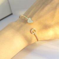 Doremi 9mm Initial Letter Zircon Open Cuff Bangle Customize Adjustable Stainless Steel Heart Bangle Women Gifts Jewelry