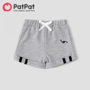 PatPat Baby Boy Dinosaur Embroidered Striped Rolled Hem Shorts