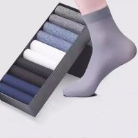 10pairs/Mens Socks Thin Ice Stockings Summer Breathable Casual Socks Solid Color Elastic Ice Silk Cool Mid-tube Business Socks Socks