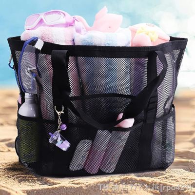 【CW】✱  Beach Mesh Hollow Out Sandproof Multi-pocket Reinforced Handle Large Capacity Grocery Tote Ba