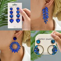 Long Hanging Round Heart Dangle Blue Crystal Earrings For Women Trend Luxury High Quality 2023 Collection Fashion Party Jewelry