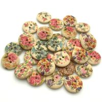 50PCS/Lot 18mm Mixed Flowers Pattern 2-holes Round Wooden Buttons For Sewing Clothing Scrapbooking Crafts Home Decor SC063 Haberdashery