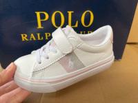 Ralphˉ Laurenˉ 2023 White Pink PU Leather Single Buckle Ladys Delicate Girls Shoes White Shoes