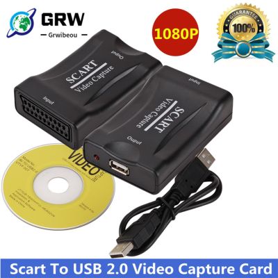 GRWIBEOU USB 2.0 Video Capture Card 1080P Scart Gaming Record Box Live Streaming Recording Home Office DVD Grabber Plug And Play Adapters Cables