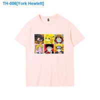 ¤☼☽ York Hewlett Luffy naruto joint Pikachu animation short sleeve T-shirt for men and women cotton half sleeve summer Japanese couples to popular logo