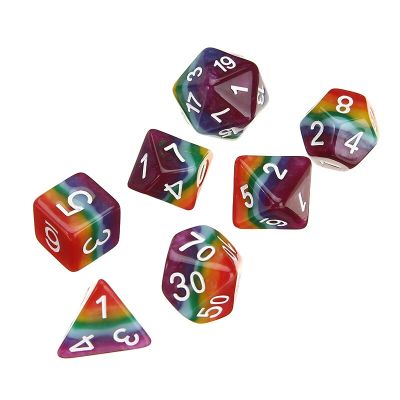；。‘【； New 7Pcs/Set Resin Polyhedral Dice Set 7-Layer Rainbow Durable Digital Dices For Math Teaching Accessories