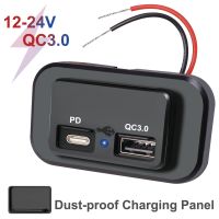 12V/24V 3.1A Car Dual PD USB Port Charger Power Adapter Waterproof LED Socket Mobile Phone Charging Outlet Panel Car Accessories Car Chargers