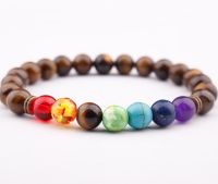 8mm tiger eye Punk multicolor Agate Chakra Healing Reiki Buddha Yoga celet elastic adjustable Volcanic Stone Bangles rfd24