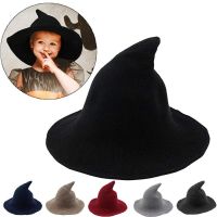 Vintage Halloween Woman Witch Hat Costume Wool Knit Hat for Party Coseplay Masquerade Hat Festival Decoration Accessories