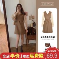 ?-┅ Early spring 2022 new large size womens dress fat mm chic high-grade sense thin fake two-piece suit