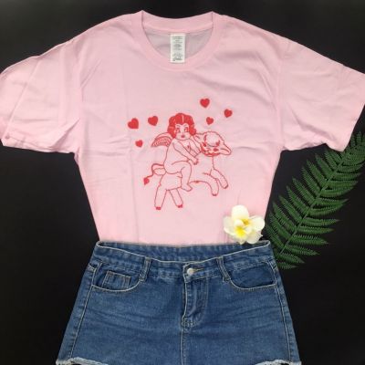 Cherub Lamb T Shirt Women Cute Summer Fashion Pink Angel Casual Women Tshirt Funny Short Sleeves T-shirt Women  LKH0