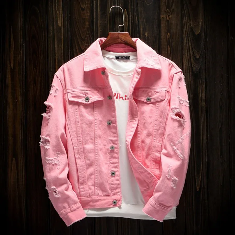 pink colour denim jacket for men