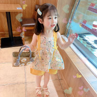 2022 summer new childrens clothing childrens Korean version of the floral camisole shorts two-piece suit girls sleeveless