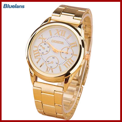 Bluelans®นาฬิกาข้อมือแฟชั่นผู้หญิงสไตล์โรมัน,นาฬิกาข้อมือควอทซ์แบบแอนะล็อกโทนสีทอง