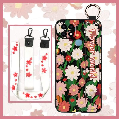 cartoon Silicone Phone Case For OPPO A15 4G/A15S/A35 2021 Back Cover Soft Wrist Strap Shockproof Kickstand Lanyard cute