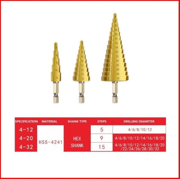 hh-ddpjxltwon-4-32mm-hex-shank-metal-drill-high-quality-high-speed-steel-step-drill-multi-purpose-pagoda-drill-bit-solid-drilling-tool