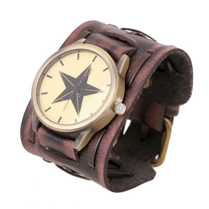 นาฬิกาสำหรับสุภาพบุรุษและสุภาพสตรีวินเทจสายรัดข้อมือหนังแท้พังค์แท้สายรัดข้อมือนาฬิกาข้อมือ-military-แนวสปอร์ต