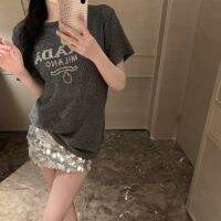 Hot Diamond Logo Silver Thread Fabric Loose Slim Versatile T-shirt Top