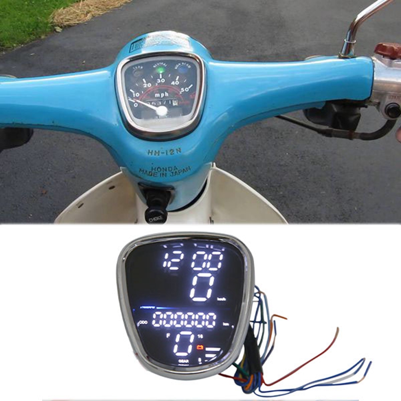 For Honda C70 C90 Motorcycle LED Digital Meter Rpm Odometer Speedometer Assy